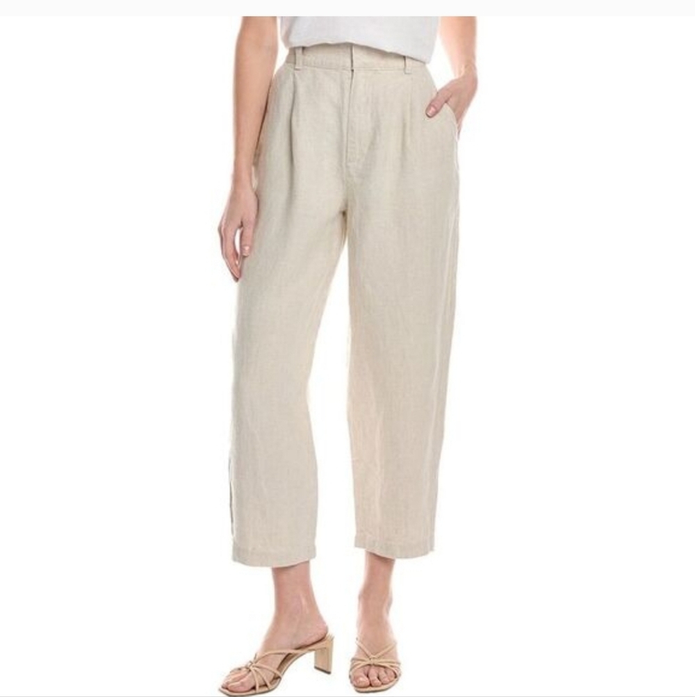 Bella Dahl Cropped Linen-Blend Pants in Light Beige